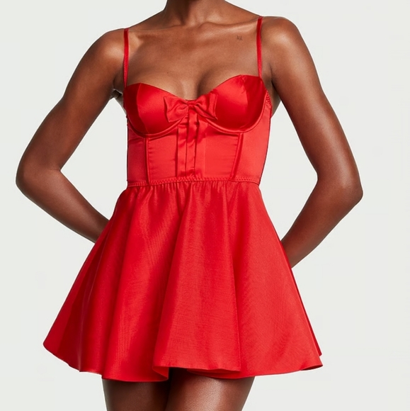 💋 Victoria's Secret: Bow-Topped Bustier Slip Dress, Lipstick Red, Sz Small, NWT - Picture 4 of 12